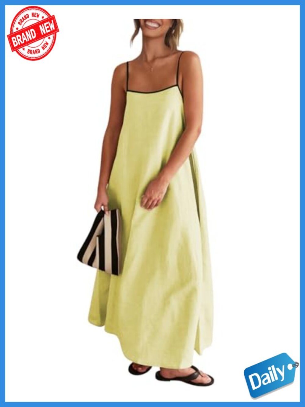 Linen Maxi Dress Loose Flow Women's Spaghetti Strap Sundress Beach Vacation